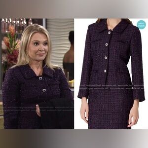 Tahari by Arthur S. Levine Womens Four-Pocket Boucle Jacket Purple Metallic